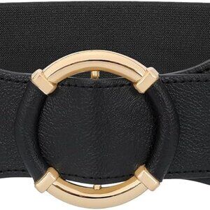 Women Wide Elastic Waist Belt Vintage Circle Buckle Dress Accessory